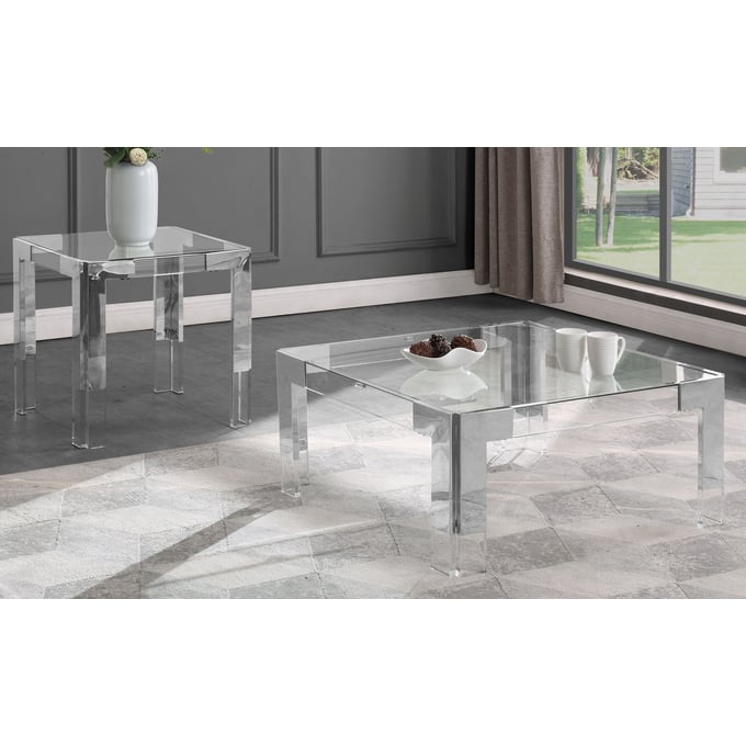 Meridian Furniture Casper Chrome 3pc Square Coffee Table Set MRD-202-OCT-S1