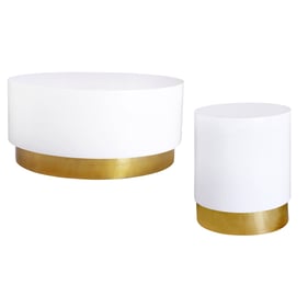 Meridian Furniture Deco White Lacquer Gold Metal 3pc Coffee Table Set