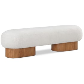 Meridian Furniture Robertson Cream Boucle Fabric Walnut Bench