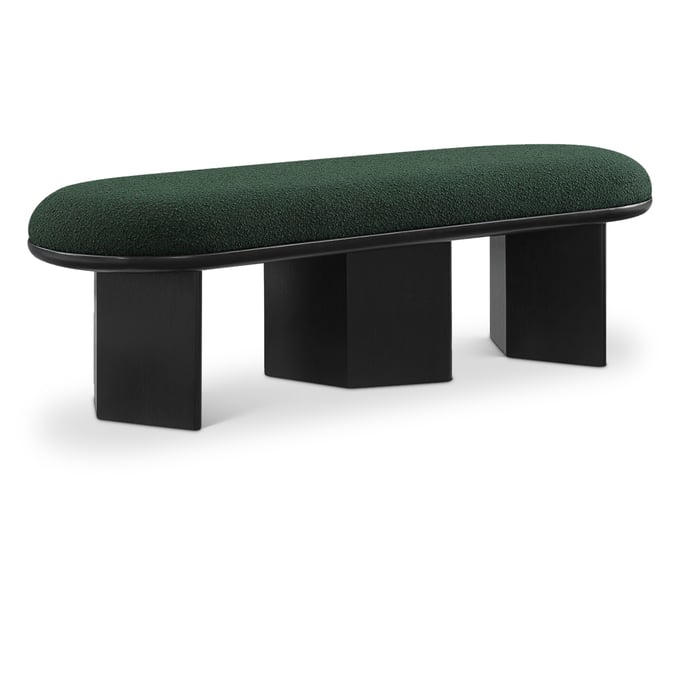 Meridian Furniture Wilshire Green Boucle Fabric Black Bench MRD-22005GREEN