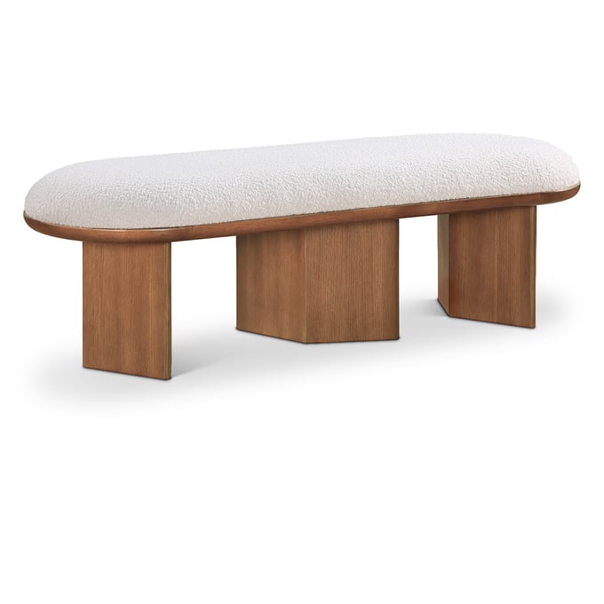 Meridian Furniture Wilshire Cream Boucle Fabric Walnut Bench MRD-22006CREAM