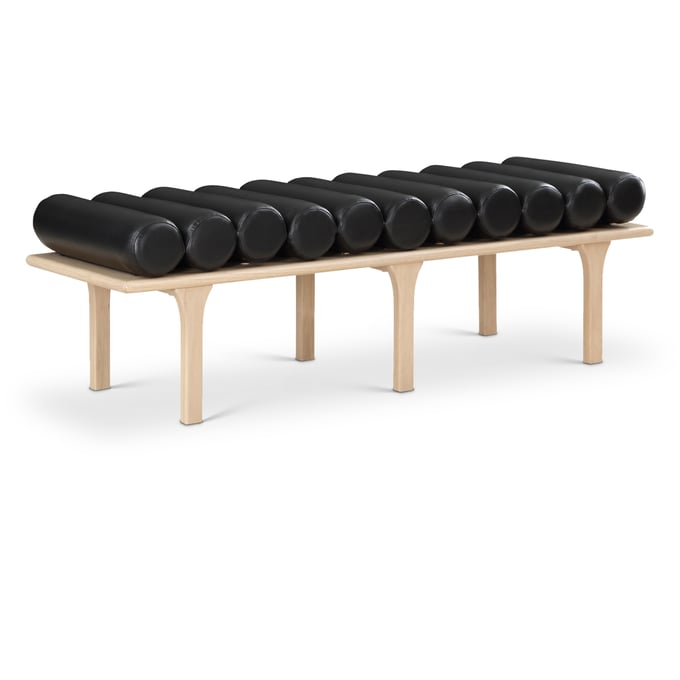 Meridian Furniture Landon Black Vegan Leather Natural Bench MRD-22007BLACK