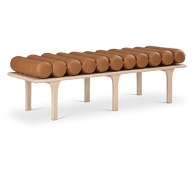 Meridian Furniture Landon Cognac Vegan Leather Natural Bench