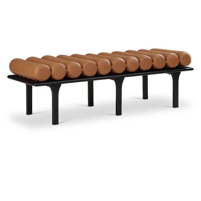 Meridian Furniture Landon Cognac Vegan Leather Black Bench MRD-22008COGNAC