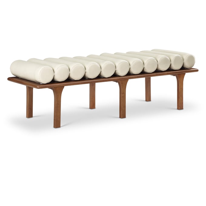 Meridian Furniture Landon Cream Vegan Leather Walnut Bench MRD-22009CREAM