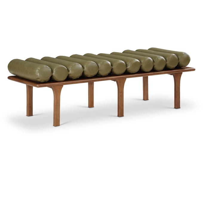 Meridian Furniture Landon Olive Green Vegan Leather Walnut Bench MRD-22009OLIVE