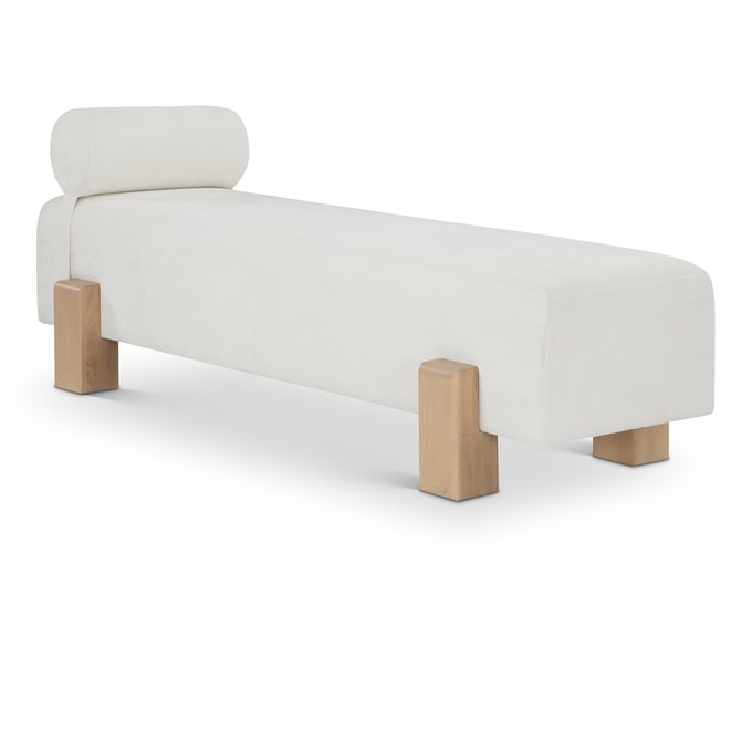 Meridian Furniture Edison Cream Chenille Fabric Natural Bench MRD-22011CREAM