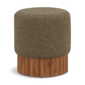 Meridian Furniture Veranda Olive Boucle Fabric Walnut Stool Ottoman