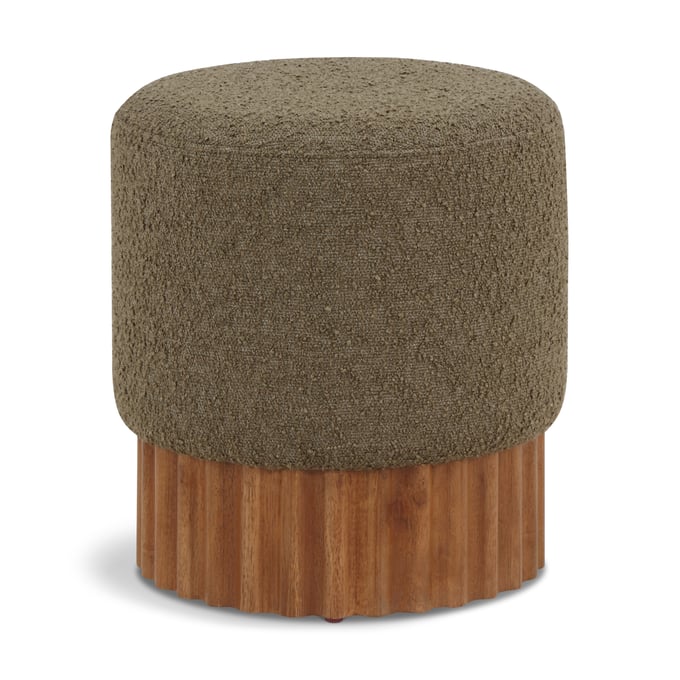 Meridian Furniture Veranda Olive Boucle Fabric Walnut Stool Ottoman MRD-22047OLIVE