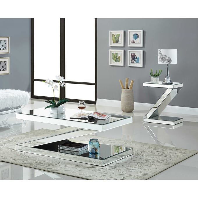 Meridian Furniture Zee Mirrored 3pc Coffee Table Set MRD-226-OCT-S1