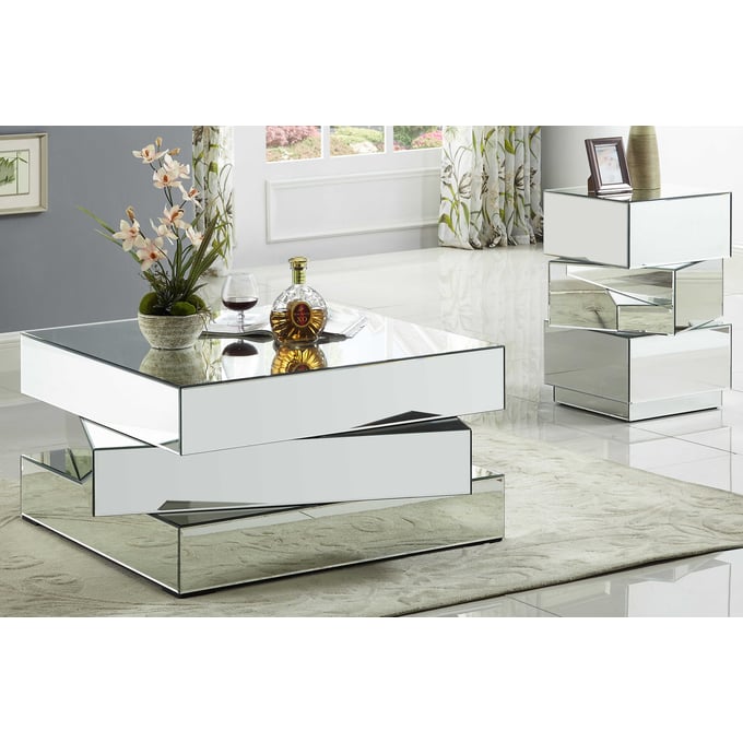 Meridian Furniture Haven Mirrored 3pc Coffee Table Set MRD-228-OCT-S1