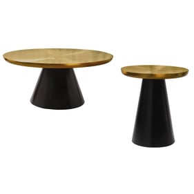 Design Edge Woodford  Brushed Gold Top Matte Black Base 3pc Coffee Table Se...