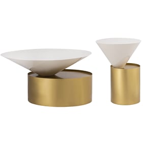 Meridian Furniture Damon White Brass 3pc Coffee Table Set