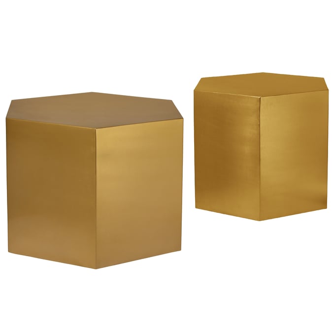 Meridian Furniture Hexagon Brushed Gold 3pc Coffee Table Set MRD-292-OCT-S1