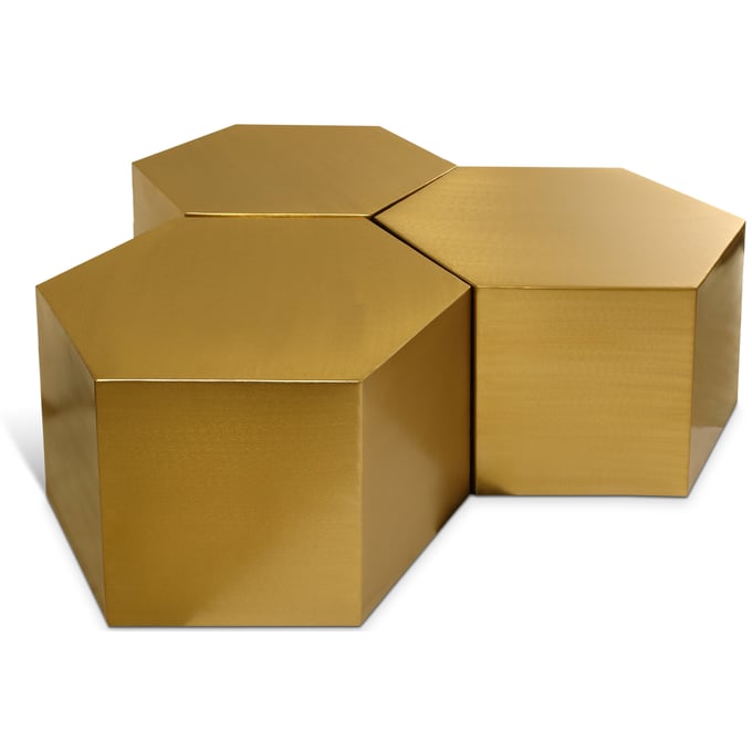 Meridian Furniture Hexagon Brushed Gold 3pc Coffee Table MRD-292-CT-3PC