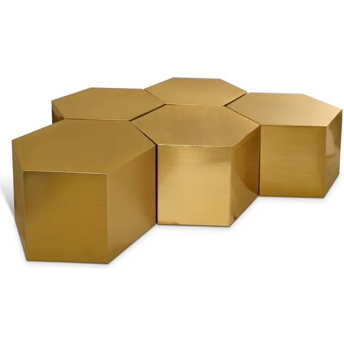 Meridian Furniture Hexagon Brushed Gold 5pc Coffee Table MRD-292-CT-5PC