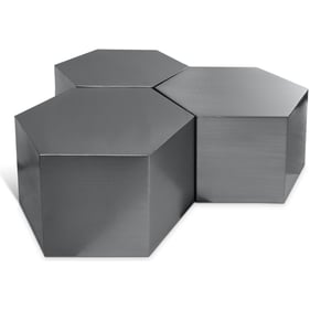 Meridian Furniture Hexagon Brushed Chrome 3pc Coffee Table