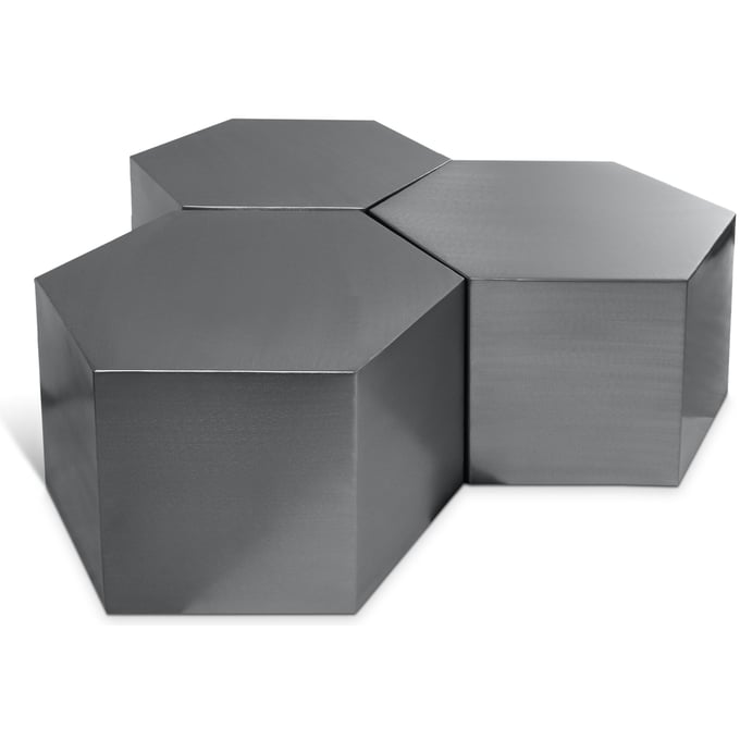 Meridian Furniture Hexagon Brushed Chrome 3pc Coffee Table MRD-293-CT-3PC