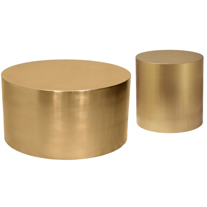 Meridian Furniture Cylinder Brushed Gold 3pc Coffee Table Set MRD-29-OCT-S1