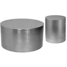 Meridian Furniture Cylinder Brushed Chrome 3pc Coffee Table Set