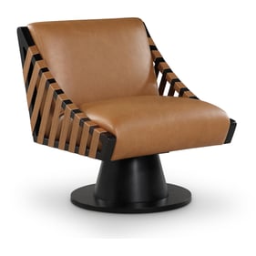 Meridian Furniture Millwin Cognac Leather Black Swivel Accent Chair