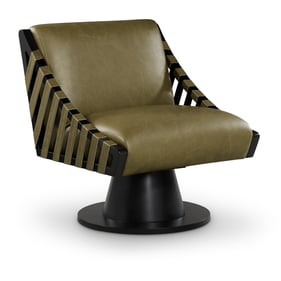 Meridian Furniture Millwin Olive Leather Black Swivel Accent Chair