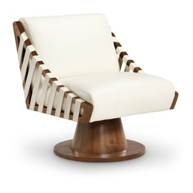 Meridian Furniture Millwin Cream Leather Walnut Swivel Accent Chair