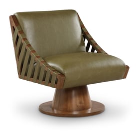 Meridian Furniture Millwin Olive Leather Walnut Swivel Accent Chair