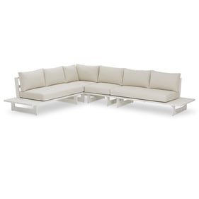 Meridian Furniture Maldives Cream Fabric White Outdoor Modular 4pc Sectiona...