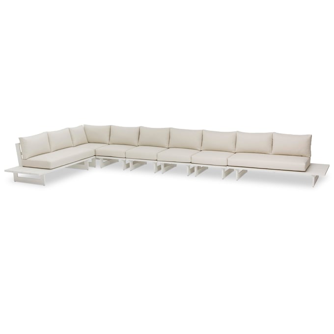 Meridian Furniture Maldives Cream Fabric White Patio 7pc Modular Sectional MRD-337CREAM-SEC4D