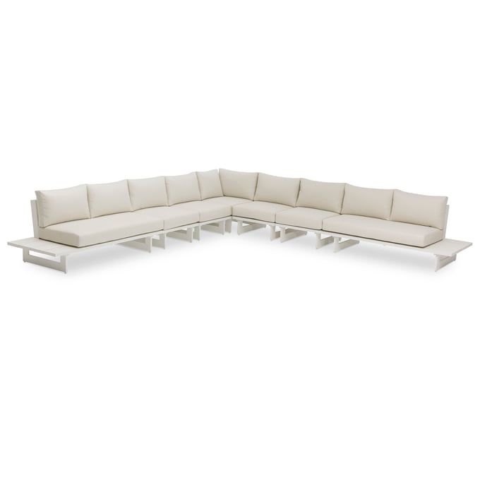 Meridian Furniture Maldives Cream Fabric White Patio Modular 7pc Sectional MRD-337CREAM-SEC4E