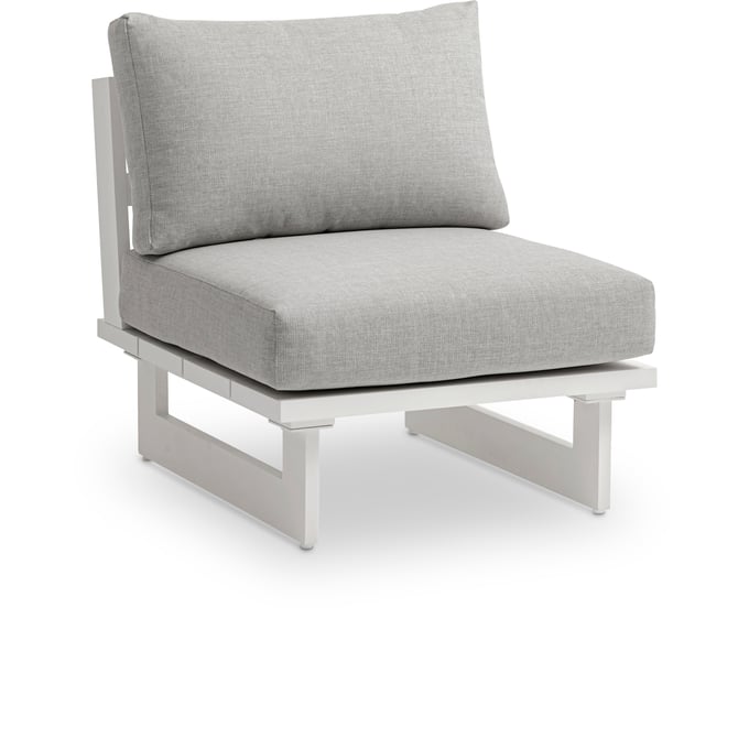 Meridian Furniture Maldives Grey Fabric White Outdoor Armless Chair MRD-337GREY-ARMLESS