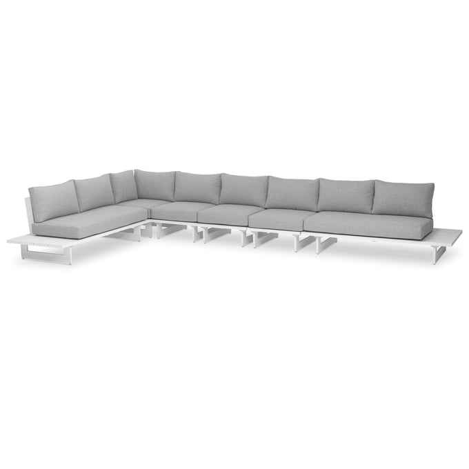 Meridian Furniture Maldives Grey Fabric White Patio Modular 6pc Sectional MRD-337GREY-SEC3D