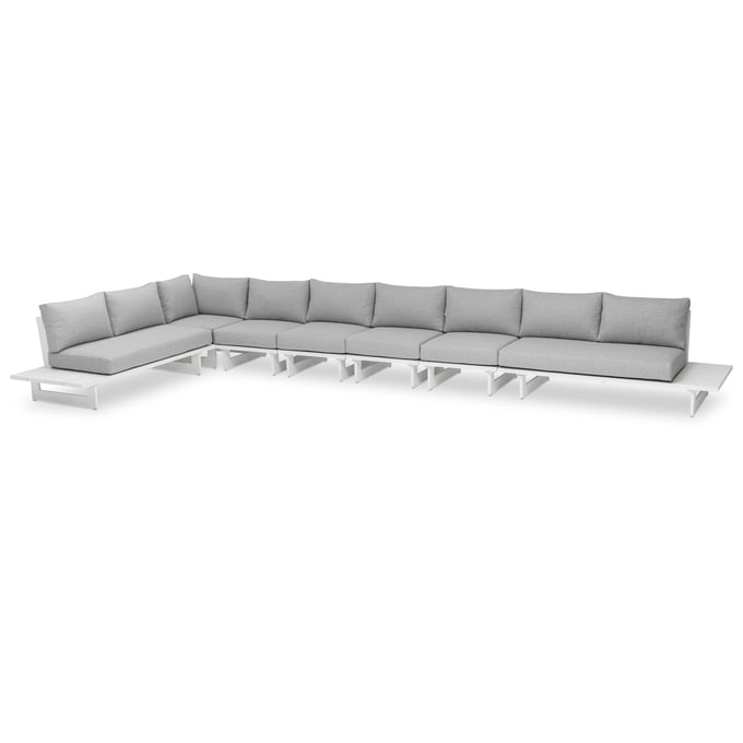 Meridian Furniture Maldives Grey Fabric White Patio 7pc Modular Sectional MRD-337GREY-SEC4D