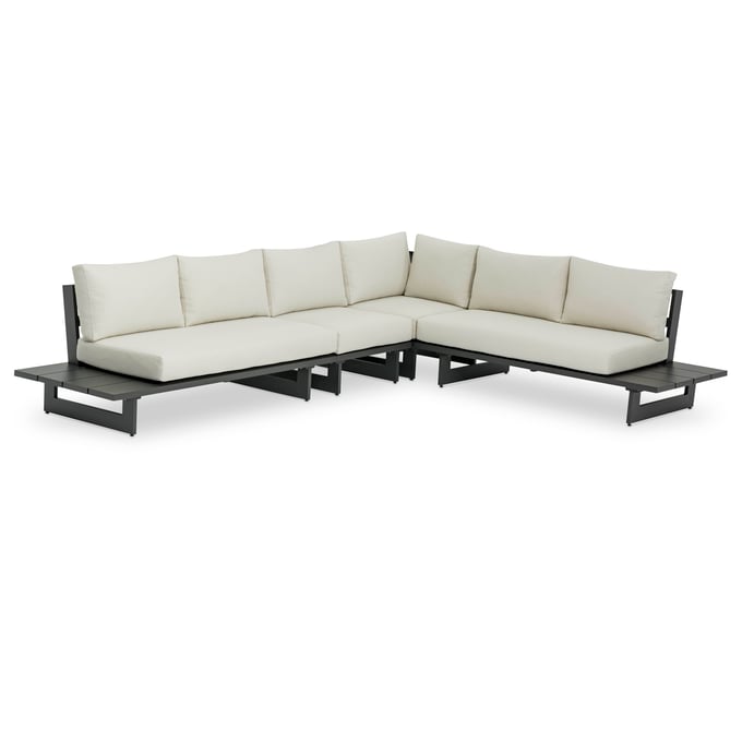 Meridian Furniture Maldives Cream Fabric Grey Outdoor 4pc Sectional MRD-338CREAM-SEC1B