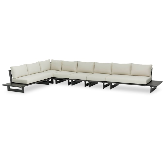 Meridian Furniture Maldives Cream Fabric Grey Patio Modular 6pc Sectional MRD-338CREAM-SEC3D