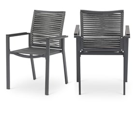 2 Meridian Furniture Maldives Grey Outdoor Patio Dining Arm Chairs