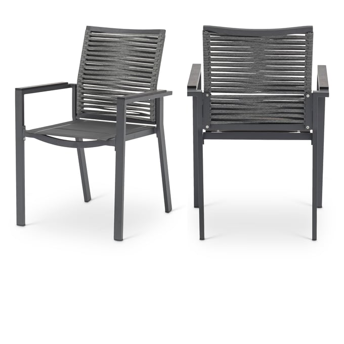 2 Meridian Furniture Maldives Grey Outdoor Patio Dining Arm Chairs MRD-343GREY-AC