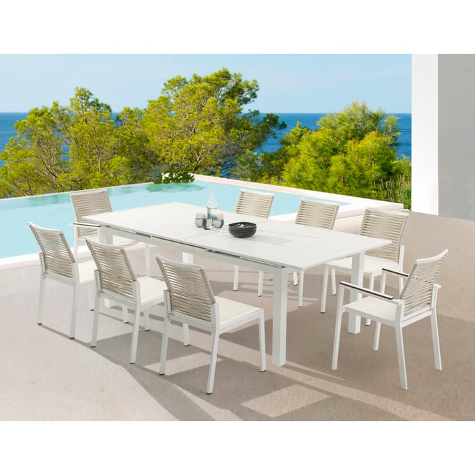 Meridian Furniture Maldives White Beige 9pc Outdoor Dining Set MRD-343White-T-OUTDOOR-DR-S1