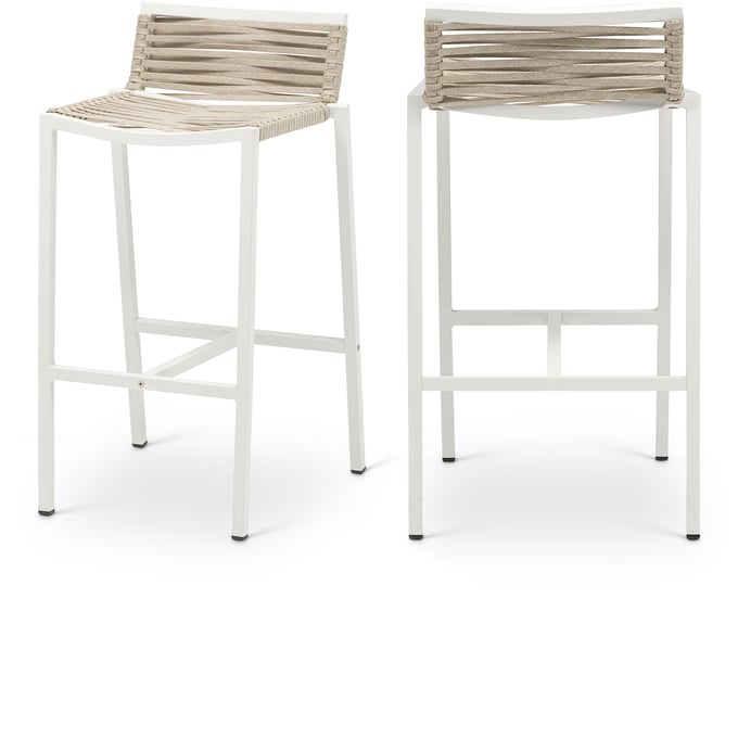 2 Meridian Furniture Maldives Cream White Outdoor Patio Barstools MRD-344BEIGE-C