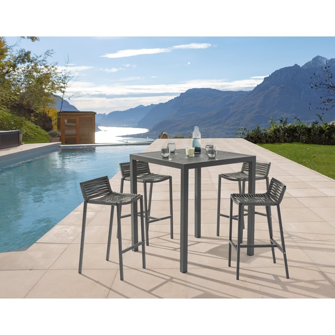 Meridian Furniture Maldives Grey Square 5pc Outdoor Bar Set MRD-345GREY-OUTDOOR-BAR-S1