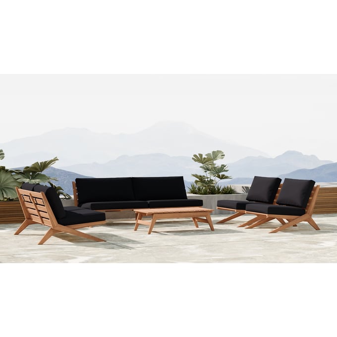 Meridian Furniture Tahiti Black Natural 5pc Outdoor Seating Set MRD-351Black-OUTDOOR-LR-S1