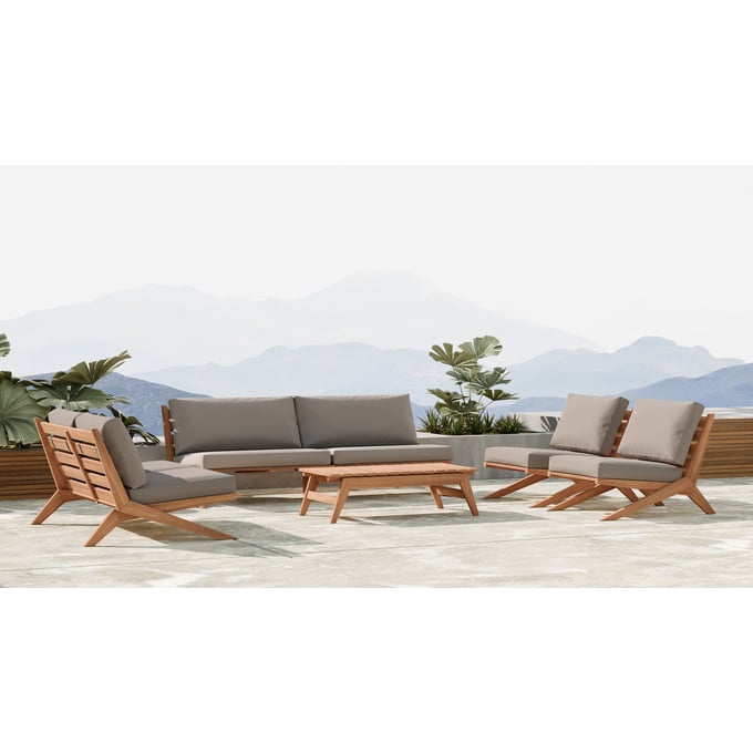 Meridian Furniture Tahiti Grey Natural 5pc Outdoor Seating Set MRD-351Grey-OUTDOOR-LR-S1