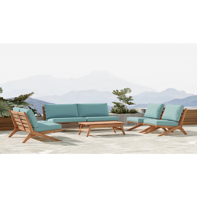 Meridian Furniture Tahiti Blue Natural 5pc Outdoor Seating Set MRD-351SeaBlue-OUTDOOR-LR-S1