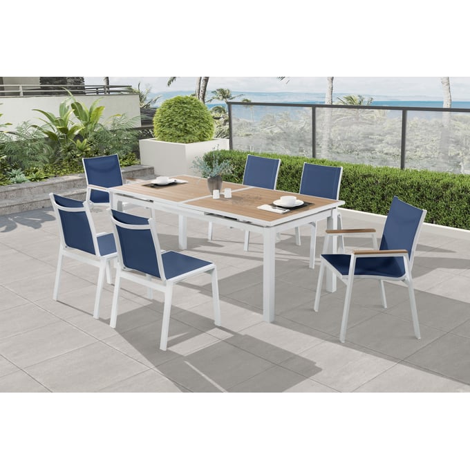 Meridian Furniture Nizuc Brown Navy 7pc Outdoor Dining Set MRD-365-OUT-DR-S2