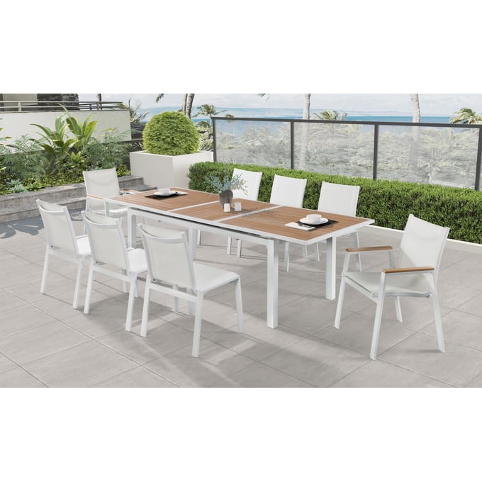 Meridian Furniture Nizuc Brown White 9pc Outdoor Dining Set MRD-365-OUT-DR-S3