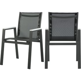 2 Meridian Furniture Nizuc Black Mesh Outdoor Dining Arm Chairs