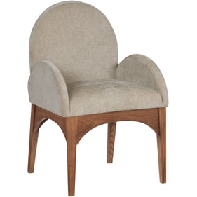 Meridian Furniture Waldorf Beige Chenille Fabric Walnut Dining Arm Chair