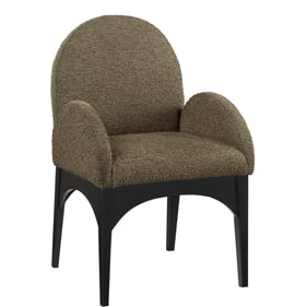 Meridian Furniture Waldorf Olive Boucle Fabric Black Dining Arm Chair