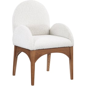 Meridian Furniture Waldorf Cream Boucle Fabric Walnut Dining Arm Chair